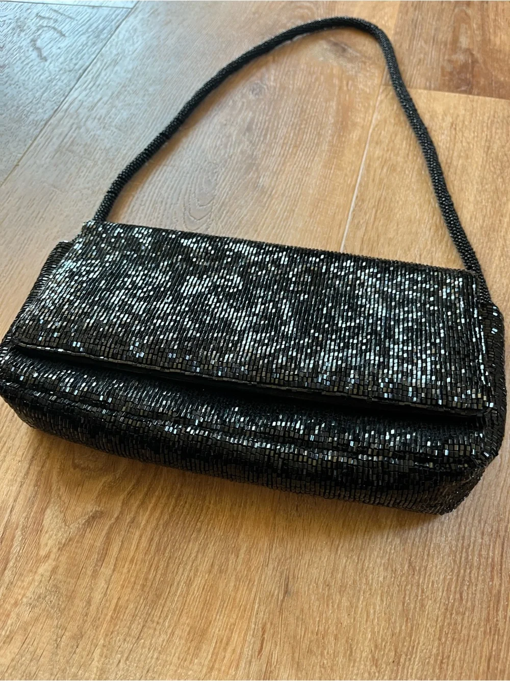 Black Beaded Evening Shoulder Bag